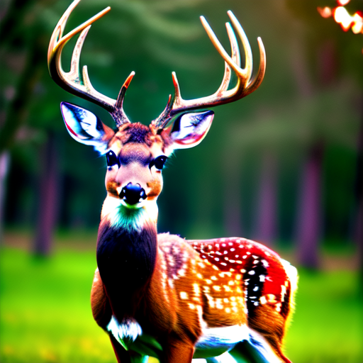 Cute deer, centered, award winning on shutterstock, canon eos 5D, 32k with style of (W. Eugene Smith)