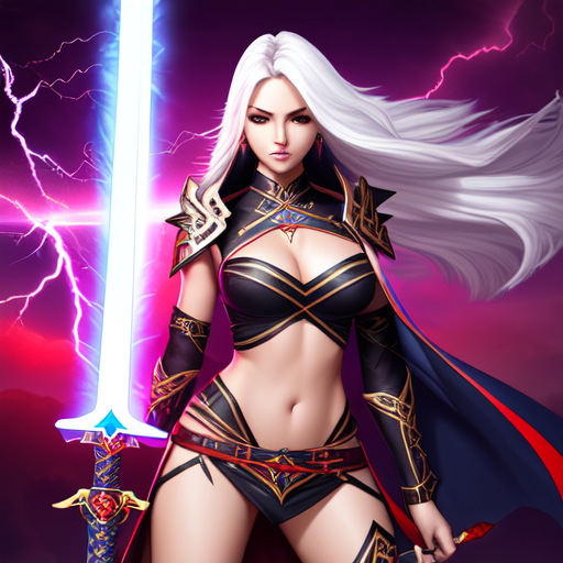 Gorgeous Woman, Hot Clothes, Thunder Sword, centered, 8k, HD with style of