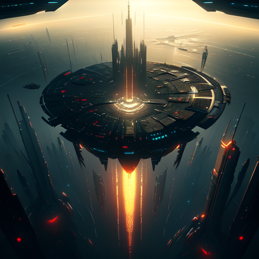 Futuristic flying city, centered, (works by Jan Urschel, Michal Karcz), dark sci-fi, trending on artstation with style of (Sparth)