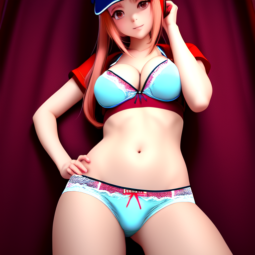 Anime girl with a cap wearing underwear, centered, 8k, HD with style of