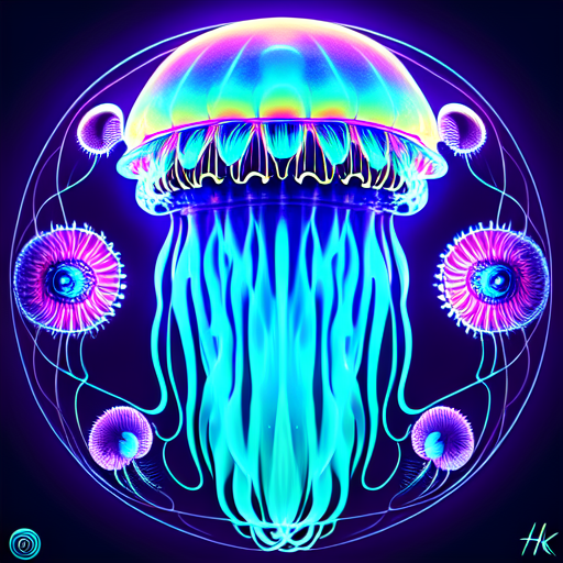 Biomechanical jellyfish, centered, Cybernetic Animal, 8k, HD with style of