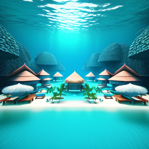 Underwater Resort, centered, 3d, octane render, high quality, 4k with style of