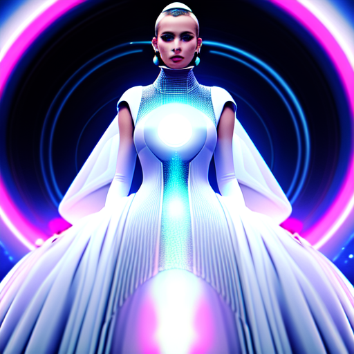 Futuristic dress on a woman, centered, Fashion, Futuristic, 8k, HD with style of