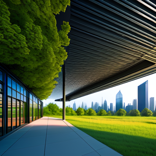 Merging nature and steel buildings, centered, Architecture, 8k, HD with style of