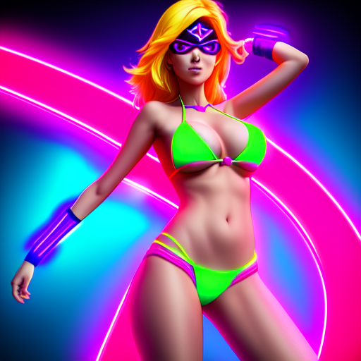 Super Heroine, Neon Bikini, centered, 8k, HD with style of