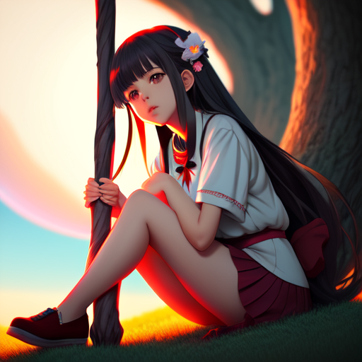 Anime girl sitting on a Stick, centered, digital art, trending on artstation, (cgsociety) with style of (Heraldo Ortega)