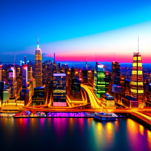 Bustling vibrant cityscape, centered, Landscape, 8k, HD with style of