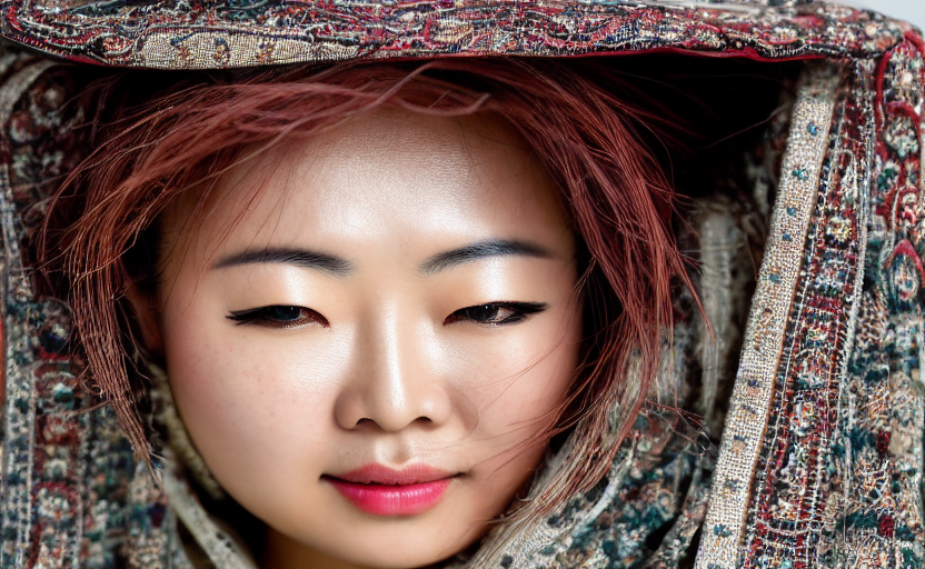 Asian woman, light freckles
