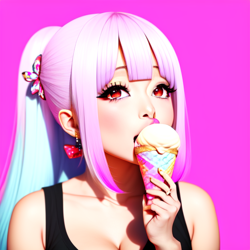 Anime girl sucking ice cream, centered, 8k, HD with style of