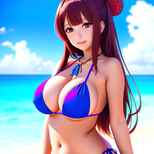 Anime girl with a large chest wearing bikini, centered, 8k, HD with style of