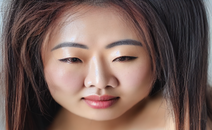 Asian woman, light freckles