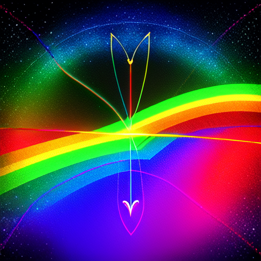 Cosmic bow and arrow with a rainbow string, centered, Weapon, 8k, HD with style of