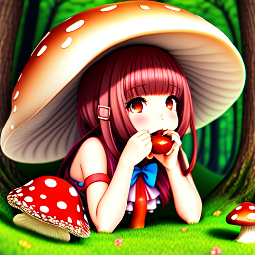 Anime girl sucking in a Mushroom, centered, 8k, HD with style of