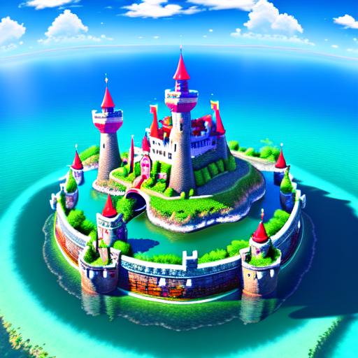 Floating castle island with paradise vibes, centered, Castle, 8k, HD with style of