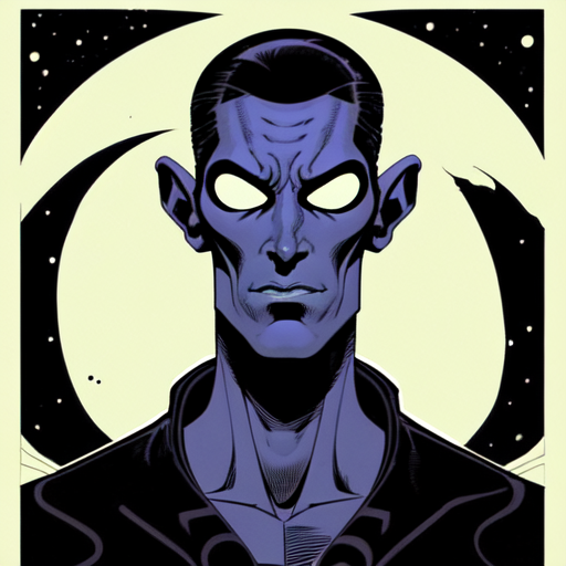 A cool and handsome alien from the center of the universe and also humanoid and has similar appearance to humans, centered, Pablo olivera, smooth lines, graphic novel, comic art, trending on artstation ((Mike Mignola)) with style of (Neal Adams)