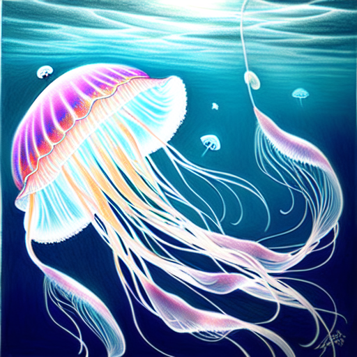 Jellyfish ballet in sublime motion, centered, Ocean, Realistic art, pencil drawing with style of