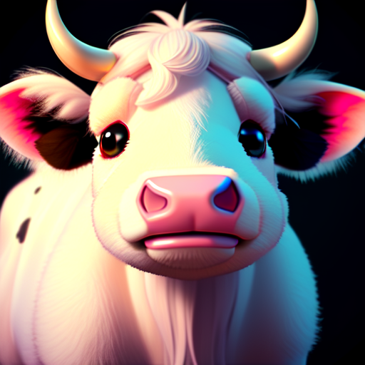 Cute cow, cute and adorable, long fuzzy fur, Pixar render, unreal engine cinematic smooth, intricate detail, cinematic, 8k, HD with style of