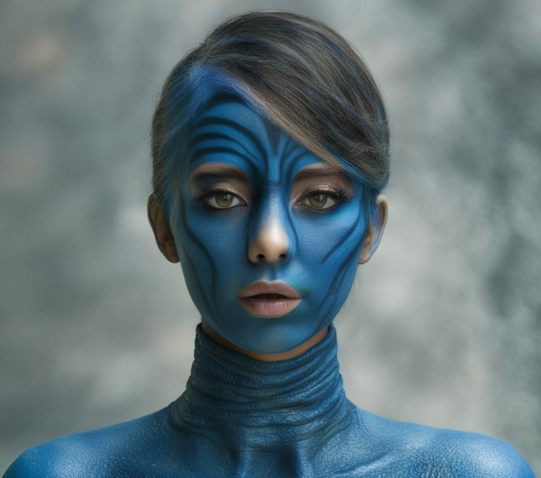 Avatar blue skin, realistic, HD color photograph