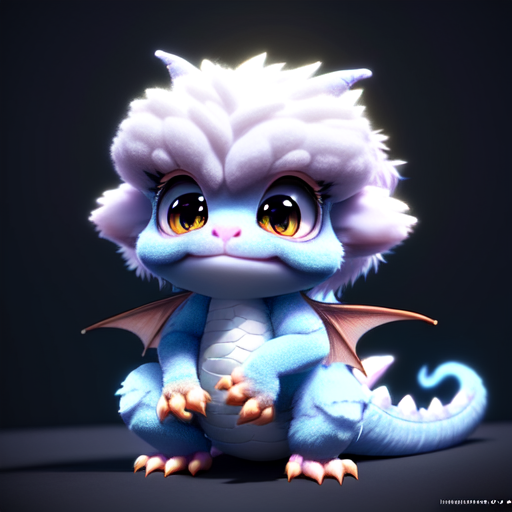 Cute fluffy baby dragon, cute and adorable, long fuzzy fur, Pixar render, unreal engine cinematic smooth, intricate detail, cinematic, 8k, HD with style of