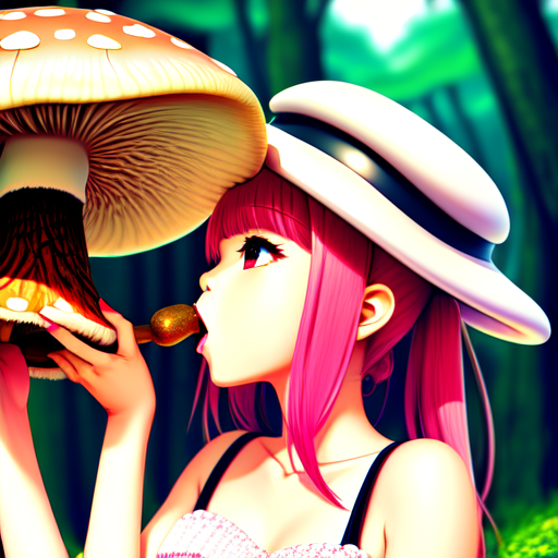 Anime girl sucking a Mushroom, centered, 8k, HD with style of