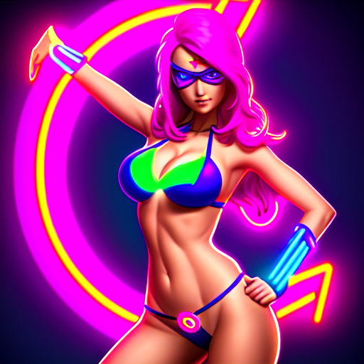 Super Heroine, Neon Bikini, centered, 8k, HD with style of