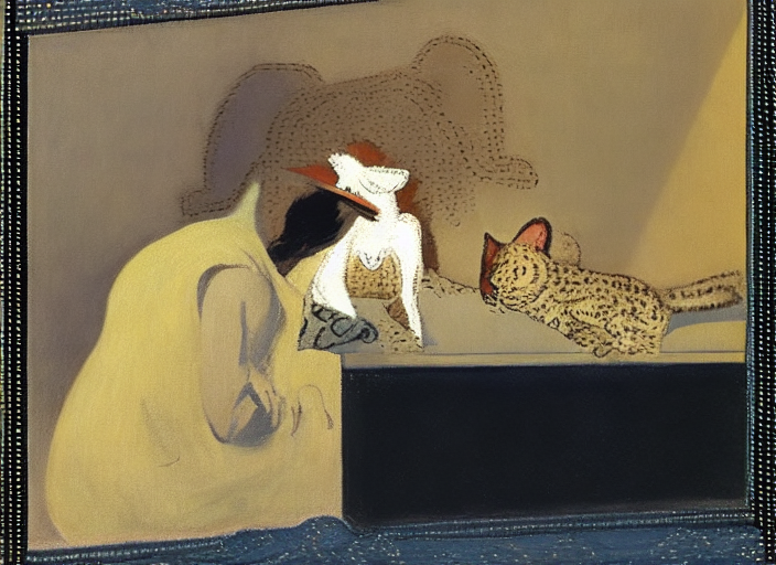 Little girl and cat by Edward Hopper