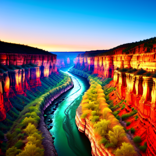 River canyon with wild West houses hanging on it, centered, Canyon, 8k, HD with style of