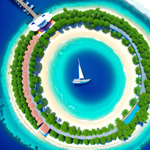 tropical islands with jetskis and boats, centered, 8k, HD with style of