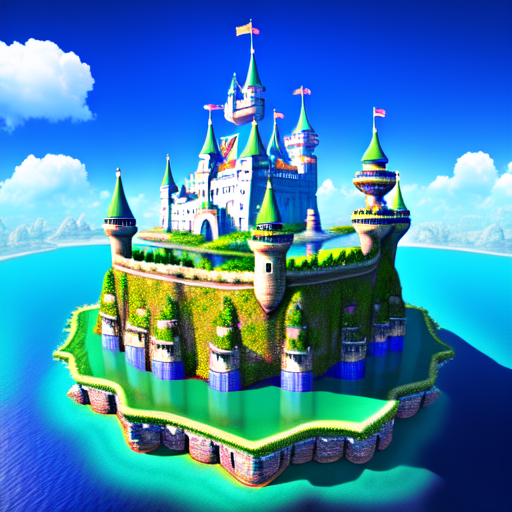 Floating castle island with paradise vibes, centered, Castle, 8k, HD with style of