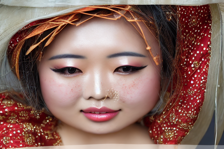 Asian woman, light freckles