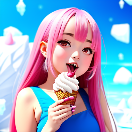 Anime girl sticking out her tongue against the ice cream, centered, 8k, HD with style of