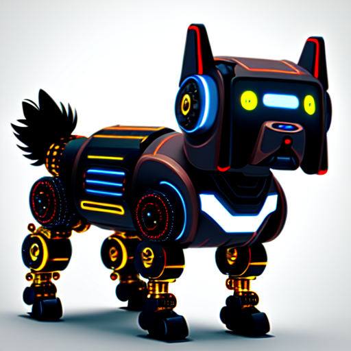 Robot version of a dog with a mashingun on its body, centered, Cybernetic Animal, 8k, HD with style of