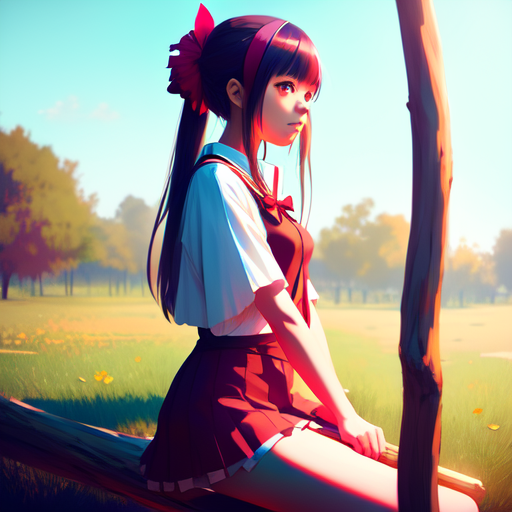 Anime girl sitting on a Stick, centered, digital art, trending on artstation, (cgsociety) with style of (Mandy Jurgens)