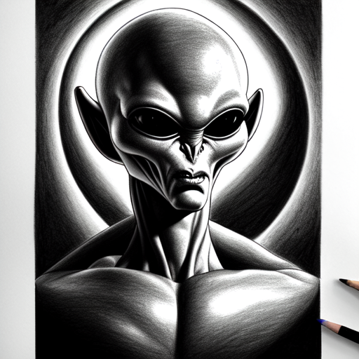 A cool and handsome alien from the center of the universe, centered, Realistic art, pencil drawing with style of