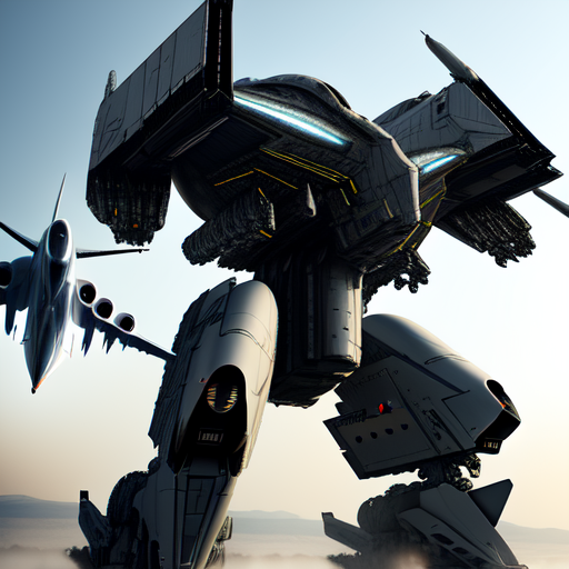 giant war machine controling a and a high tech jet, centered, 8k, HD with style of