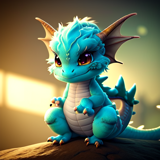 Cute fluffy baby dragon, cute and adorable, long fuzzy fur, Pixar render, unreal engine cinematic smooth, intricate detail, cinematic, 8k, HD with style of