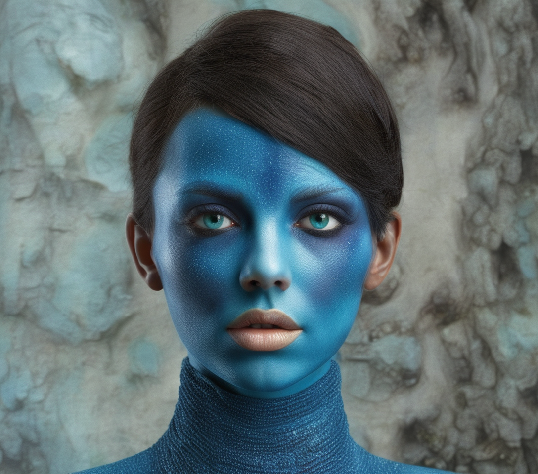 Avatar blue skin, realistic, HD color photograph