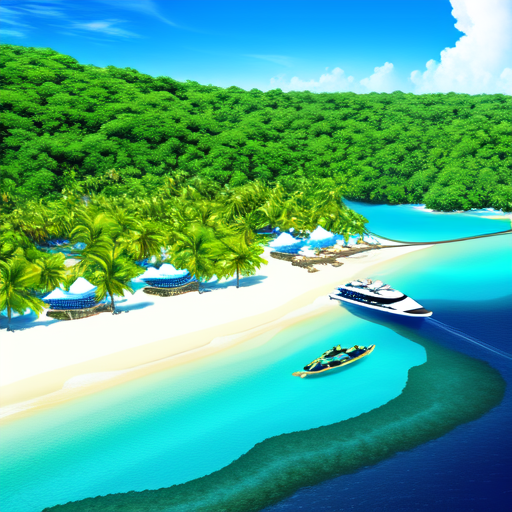 tropical islands with jetskis and boats, centered, 8k, HD with style of