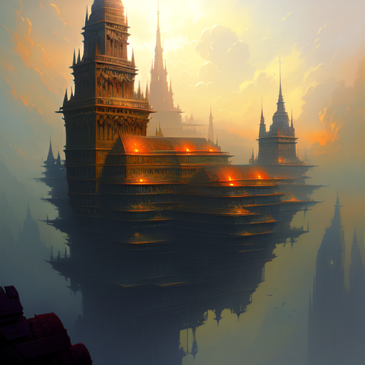 Gravity-defying architecture, centered, Architecture, fantasy, (Greg Rutkowski), (Marc Simonetti), (Frank Frazetta), (Artgerm) with style of (Charlie Bowater)