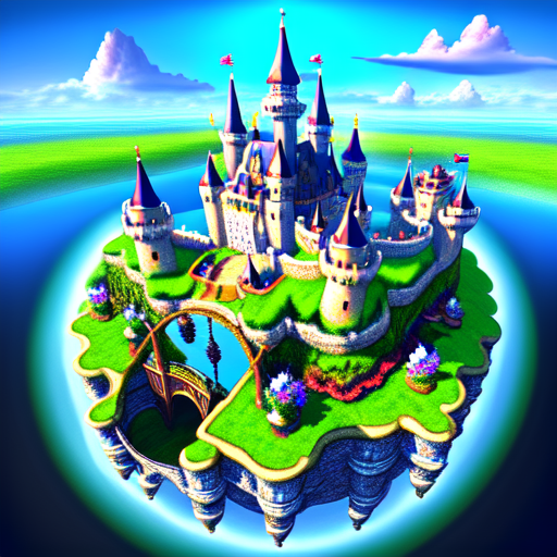 Fantasy world with floating castles, centered, Castle, 8k, HD with style of