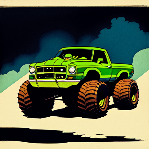 hulk monster truck, centered, Pablo olivera, smooth lines, graphic novel, comic art, trending on artstation ((Mike Mignola)) with style of (Will Eisner)