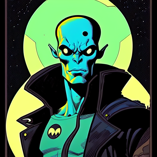 A cool and handsome alien from the center of the universe, centered, Pablo olivera, smooth lines, graphic novel, comic art, trending on artstation ((Mike Mignola)) with style of (Dave Gibbons)