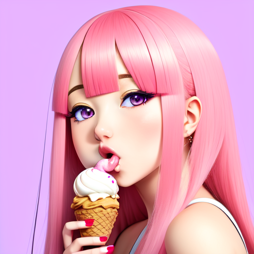 Anime girl sucking ice cream, centered, 8k, HD with style of