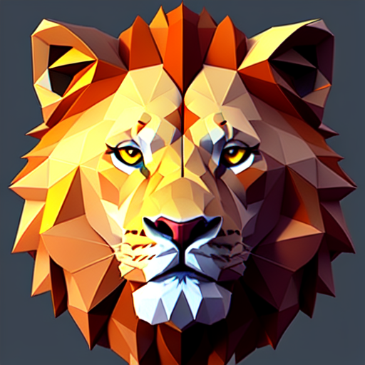 low poly lion, centered, Low Poly Style, digital art, trending on artstation, (cgsociety) with style of (Heraldo Ortega)