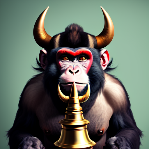 A very powerful monkey with a horn of bull on its head, centered, (Hybrid Animal), 8k, HD with style of