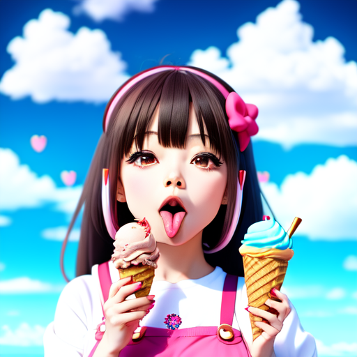 Anime girl sticking out her tongue against the ice cream, centered, 8k, HD with style of