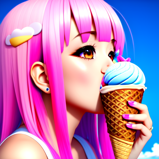 Anime girl kissing an Ice cream, centered, 8k, HD with style of