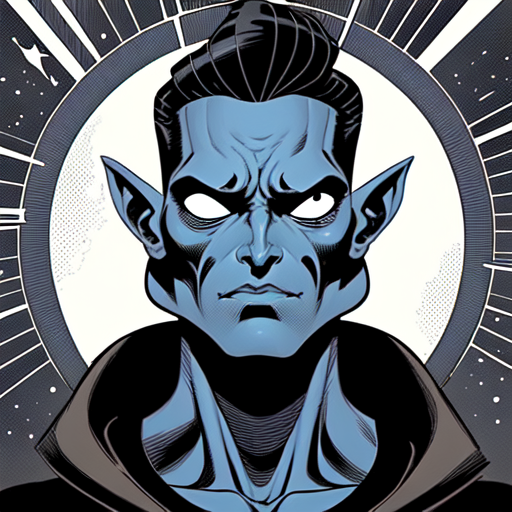 A cool and handsome alien from the center of the universe and also humanoid and has similar appearance to humans, centered, Pablo olivera, smooth lines, graphic novel, comic art, trending on artstation ((Mike Mignola)) with style of (John Byrne)