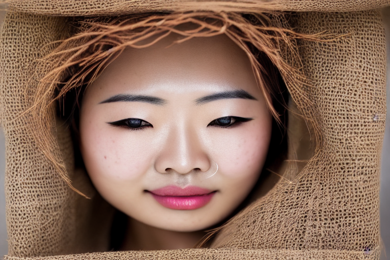 Asian woman, light freckles