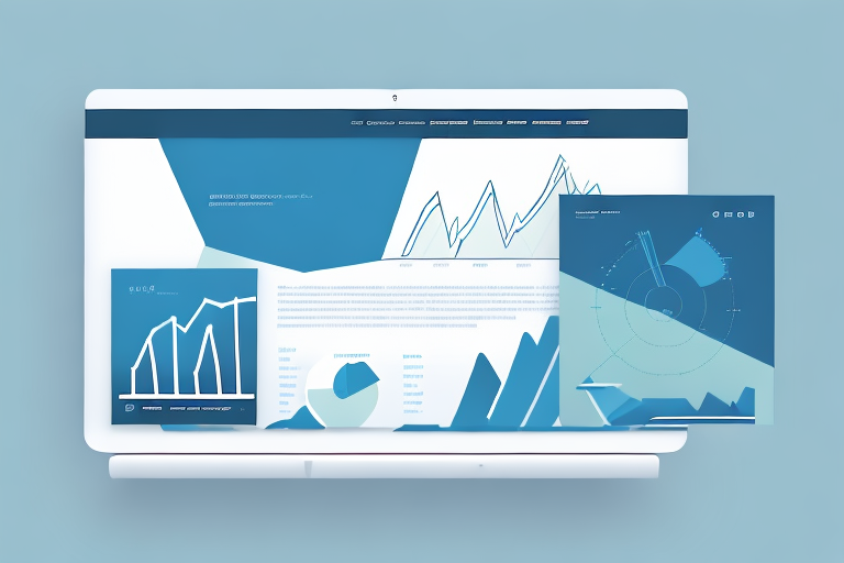 Graphical image of a dektop displaying graphs and statistics in white blue and teal colors.